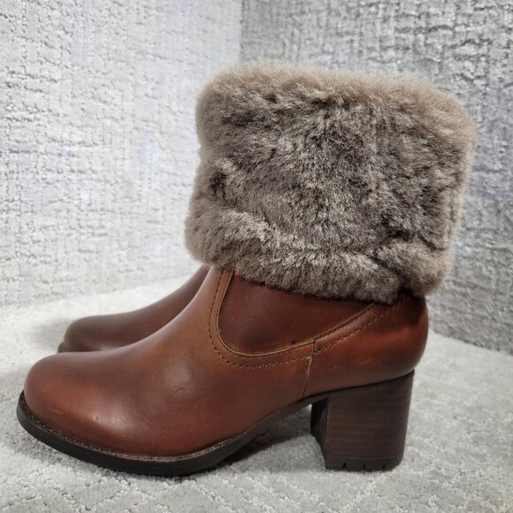 Trask Myrah Women's Size 6.5 M Brown Leather Shearling Trim Waterproof Booties - Picture 3 of 13